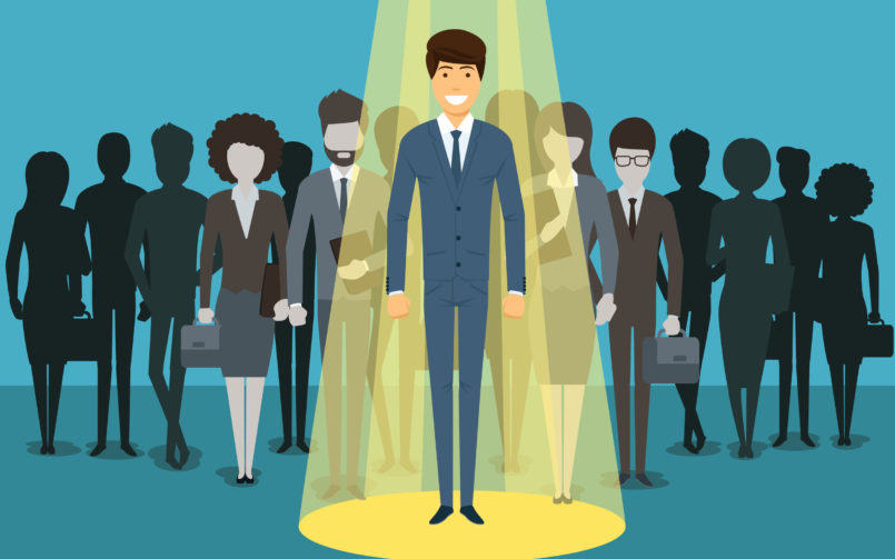 48212795 - businessman in spotlight. human resource recruitment. person success, employee and career. illustration concept background